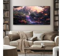 Quadro su Tela Castello Fantasy Grandi Dimensioni Stampe da Parete Cascata Da Favola 80x120 cm per Decorazione Parete Moderna Soggiorno Quadri con Cornice per Camera da Letto, Idea Regalo