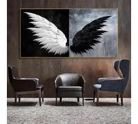 Quadro su tela con ali bianche e nere, angelo e piume di diavolo, per soggiorno, decorazione da parete, poster e stampe, 60 x 120 cm, senza cornice