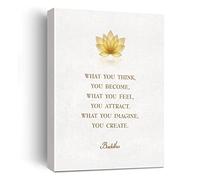 Quadro su tela con citazione "What You Think You Become Buddha", decorazione da parete per yoga, studio terapeutico e meditazione zen, da appendere con cornice, 10 x 40 cm