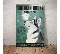 Quadro su tela con husky, arte murale per soggiorno, poster con cane husky, compagnia di caffè, aroma duraturo, decorazione murale, regali per poster retrò, camera da letto, garage 8x12 pollici