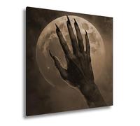 Quadro su tela con luna rossa di sangue incontra l'artiglio demoniaco, formato: 70 x 70 cm, effetto seppia XXL, stampa artistica su telaio, decorazione da parete o soggiorno