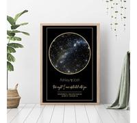 Quadro su tela con mappa stellare e cielo notturno, regalo di nozze, decorazione artistica da parete per camera da letto, decorazione per la casa, con cornice, regalo personalizzato (A4 (24 x 33 cm)