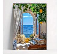 Quadro su tela con paesaggio marino e albero di limone, stampe artistiche retrò con paesaggio mediterraneo, immagini per la decorazione della parete di casa (60x90 cm/senza cornice)