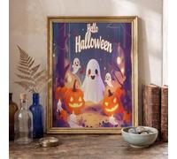 Quadro Su Tela Con Simpatica Lanterna A Forma Di Zucca Per Halloween, Senza Cornice | Canvas Stampe Quadri Moderni Parete Poster Foresta Fantasma Calda Viola Per La Decorazione Della Casa, 60X80Cm