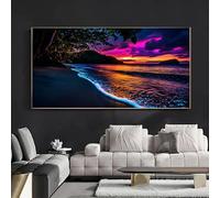 Quadro su tela con tramonto sul mare - Dipinto di paesaggio di un'isola sulla spiaggia per l'arredamento di soggiorno e camera da letto, regalo di arte moderna per la casa (75x150 cm/senza cornice)