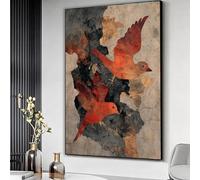 Quadro su tela con uccelli rossi rustici, dipinto di uccelli con texture, decorazione per la casa ispirata alla natura, tela in stile vintage, pronto per essere appeso (21x30 cm/senza cornice)