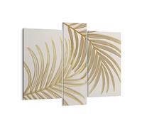 Quadro su Tela D'oro foglie palme Stampe da Parete 95x80cm Quadri Moderni Soggiorno Camera da Letto Cucina Set 3 pezzi Grandi Decorazione Murale Wall Art Canvas Grafica Immagini CB95x80-4738