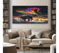 Quadro su Tela Elefante Colorato Grandi Dimensioni Stampe da Parete Schizzo D'Inchiostro Astratto 80x160 cm per Decorazione Parete Moderna Soggiorno Quadri Senza Cornice per Camera da Letto
