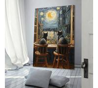 Quadro su tela - Gatti che osservano la notte delle stelle, poster di immagini su tela, poster e stampe, arte da parete, soggiorno, decorazione per la casa, decorazione della stanza, adolescente, 40 x