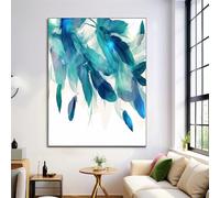 Quadro Su Tela Grande, Piume Bohémien, Arte Murale - Turchese Estetica Minimalista, Stampa Artistiche Parete Quadri Per Soggiorno E Camera Da Letto, 80X120Cm, Senza Cornice