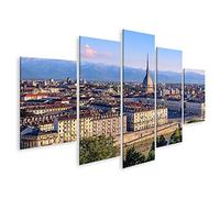 Quadro su tela Il centro della città di Torino con la torre Antonelliana Mole Alpi Montagne Panorama e argini del fiume Po Stampe Arte Poster Murale
