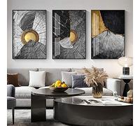 Quadro su Tela Immagini da Parete Nero Oro Ruvido Texture Organica di Anelli di Alberi Tela Poster e Dipinti Stampati per Soggiorno Decorazioni per la casa 40x60 cm (16x24 pollici) x3 Cornice Interna