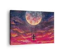 Quadro su Tela Luna altalena donna Stampe da Parete 70x50cm Quadri Moderni Soggiorno Camera da Letto Cucina 1 pezzo Piccoli Decorazione Murale Wall Art Canvas Grafica Immagini AA70x50-5095