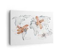 Quadro su Tela Mappa Del Mondo Aeroplani Bambini Stampe da Parete 70x50cm Quadri Moderni Soggiorno Camera da Letto 1 pezzo Piccoli Decorazione Murale Wall Art Canvas Grafica Immagini AA70x50-5651