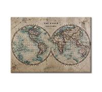 Quadro su Tela Mappamondo 100x140cm Antico Emisfero Mondo Vintage - Stampa da Parete con Telaio Premium 2 cm Legno Abete - Massima Qualità di Stampa - Quadro Moderno Pronto da appendere