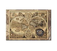 Quadro su Tela Mappamondo 50x70cm Antico Mappa Vintage Pergamena - Stampa da Parete con Telaio Premium 2 cm Legno Abete - Massima Qualità di Stampa - Quadro Moderno Pronto da appendere