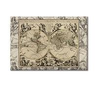 Quadro su Tela Mappamondo Antico 50x70cm Mondo Mappa 1694 Cartina Geopolitica, Stampa da Parete con Telaio Premium 2 cm Legno Abete - Massima Qualità di Stampa, Quadro Moderno Pronto da appendere