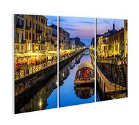 Quadro su tela Milano città Italia Naviglo Grande Canal Popolare illuminato in tarda serata Milano città Italia Naviglo Grande Canal Quadri Stampe Arte Poster Murale