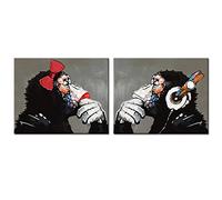 Quadro su Tela Modernd Tela Pittura Coppia Scimmia Pensante Gorilla Scimmia Cuffie Arte della Parete Musica Animali Posters Decor -20x30cm/7,8"x11.8 Senza Cornice