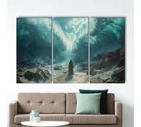 Quadro su tela "Mosè che divide il mare", stampa di poster di scene bibliche, oceano spirituale, opera d'arte religiosa per l'arredamento della casa, 60x120cmx3 senza cornice