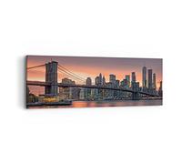 Quadro su Tela New York ponte notte Stampe da Parete 90x30cm Quadri Moderni Soggiorno Camera da Letto Cucina 1 pezzo Piccoli Decorazione Murale Wall Art Canvas Grafica Immagini AB90x30-4048