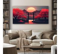 Quadro su Tela Portale Torii Giapponese Grandi Dimensioni Stampe da Parete Montagna Con Paesaggio 80x160 cm per Decorazione Parete Moderna Soggiorno Quadri Senza Cornice per Camera da Letto