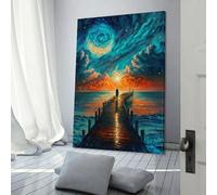 Quadro su tela raffigurante un ponte verso l'oceano, decorazione da parete moderna, 50 x 75 cm