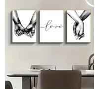 Quadro su tela romantico bianco e nero, mano nella mano, citazioni d'amore, poster da parete, immagine stampata per la decorazione della parete di casa, 50x75 cm, 3 cornici