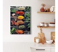 Quadro su tela Spezie - Stampa artistica multicolore giallo - formato 50x70 verticale - Decorazione murale cucina - Quadro su telaio