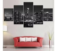Quadro su Tela Stampe da Parete 5 Pezzi Los Angeles California USA Skyline in bianco e nero della città di notte Stampa su Tela Canvas Immagine di Decorazione Murale per Soggiorno Camera da Letto
