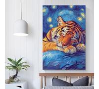 Quadro su tela - Tigre che dorme sotto la notte delle stelle, stampa su tela, poster e stampe, arte da parete, soggiorno, decorazione per la casa, decorazione della stanza, adolescente, 50 x 75 cm