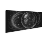 Quadro su tela, tre volti nello spazio mistico, 100 x 50 cm, bianco e nero