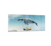 Quadro su Vetro 100x40cm Balena Bambini Aereo Stampe Immagini Moderni Murale