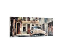Quadro su Vetro 100x40cm Cubano auto case popolari Stampe Moderni Murale