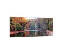 Quadro su Vetro 100x40cm Giardino rododendri ponte Stampe Moderni Murale