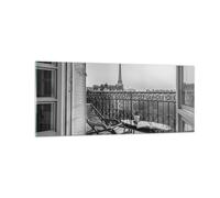 Quadro su Vetro 100x40cm In bianco e nero Parigi balcone Stampe Moderni Murale