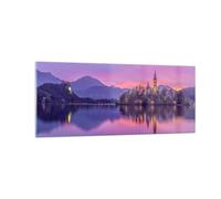 Quadro su Vetro 100x40cm Paesaggio Montagna Lago chiesa Stampe Moderni Murale