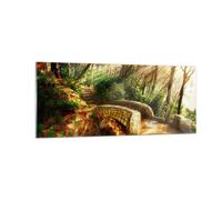 Quadro su Vetro 100x40cm Percorso ponte di pietra foresta autunno Stampe Murale