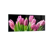 Quadro su Vetro 100x40cm Tulipani Bouquet rugiada gocce Stampe Moderni Murale