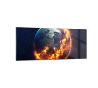 Quadro su Vetro 100x40cm Universo Terra Fuoco globo Stampe Moderni Murale