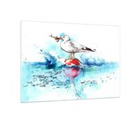 Quadro su Vetro 100x70cm Acqua pesci Gabbiano fame Stampe Moderni Murale