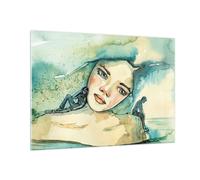 Quadro su Vetro 100x70cm Acquarello Donna Emozioni Stampe Moderni Murale
