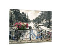 Quadro su Vetro 100x70cm Amsterdam biciclette ponte Stampe Moderni Murale