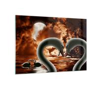 Quadro su Vetro 100x70cm Cigni Notte Amore Stampe Immagini Quadri Moderni Murale