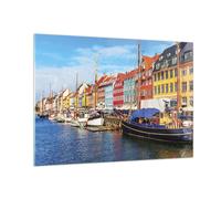 Quadro su Vetro 100x70cm Copenaghen Nahavn Navi Stampe Immagini Moderni Murale