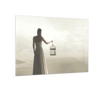 Quadro su Vetro 100x70cm Donna Gabbia Uccello Stampe Immagini Moderni Murale