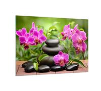 Quadro su Vetro 100x70cm Stampe da Parete in Vetro Fiori Pietre bambù decorazione Grandi Decorazione Murale Camera da Letto Cucina 1 pezzo Quadri Moderni Soggiorno Immagini Wall Art GAA100x70-2687