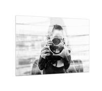 Quadro su Vetro 100x70cm Fotografo Bianco E Nero Doppio Stampe Moderni Murale