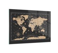 Quadro su Vetro 100x70cm Mappa Del Mondo Vintage Retrò Stampe Moderni Murale