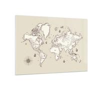 Quadro su Vetro 100x70cm Mappa mondo classico continenti Stampe Moderni Murale